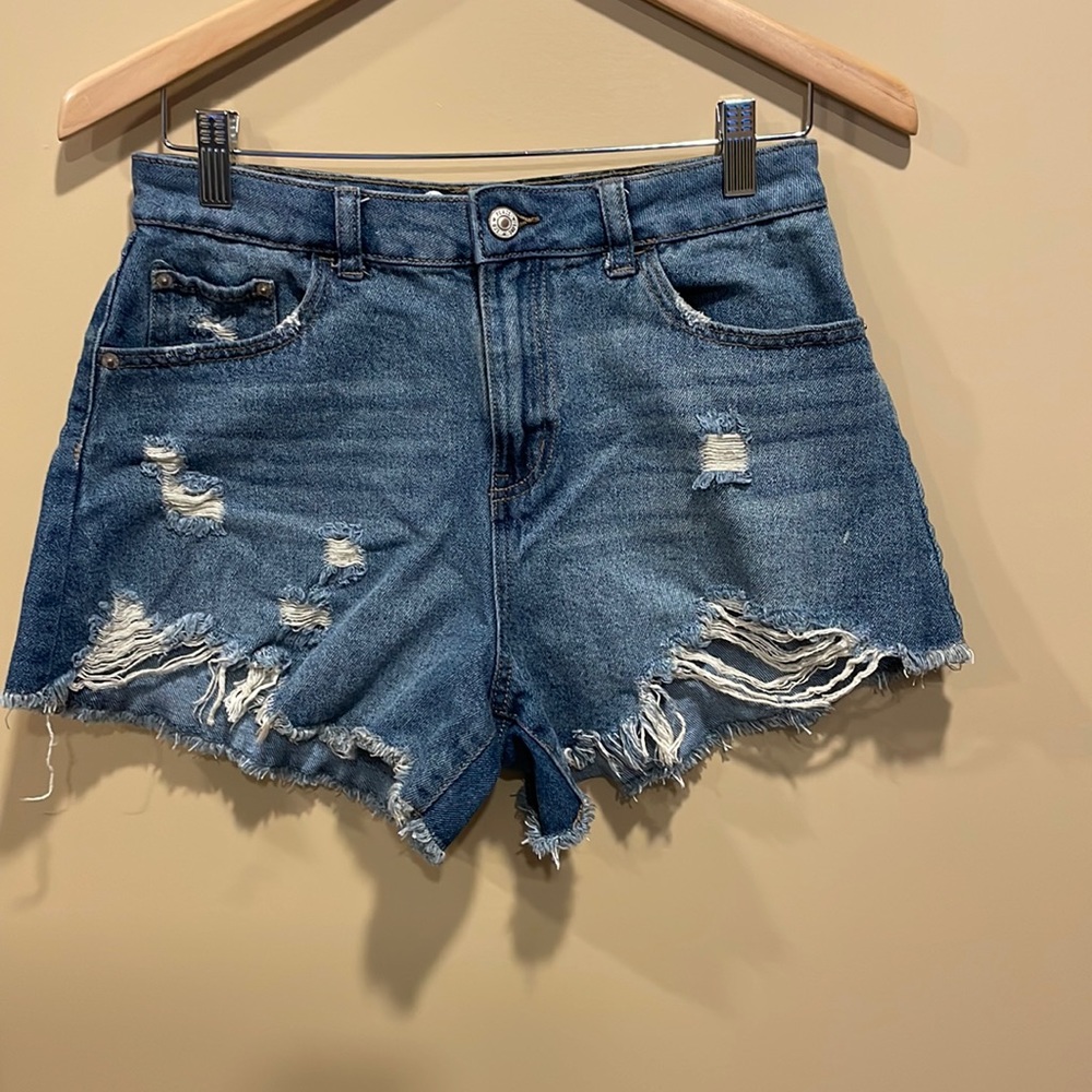 Wide leg Distressed Jean Shorts